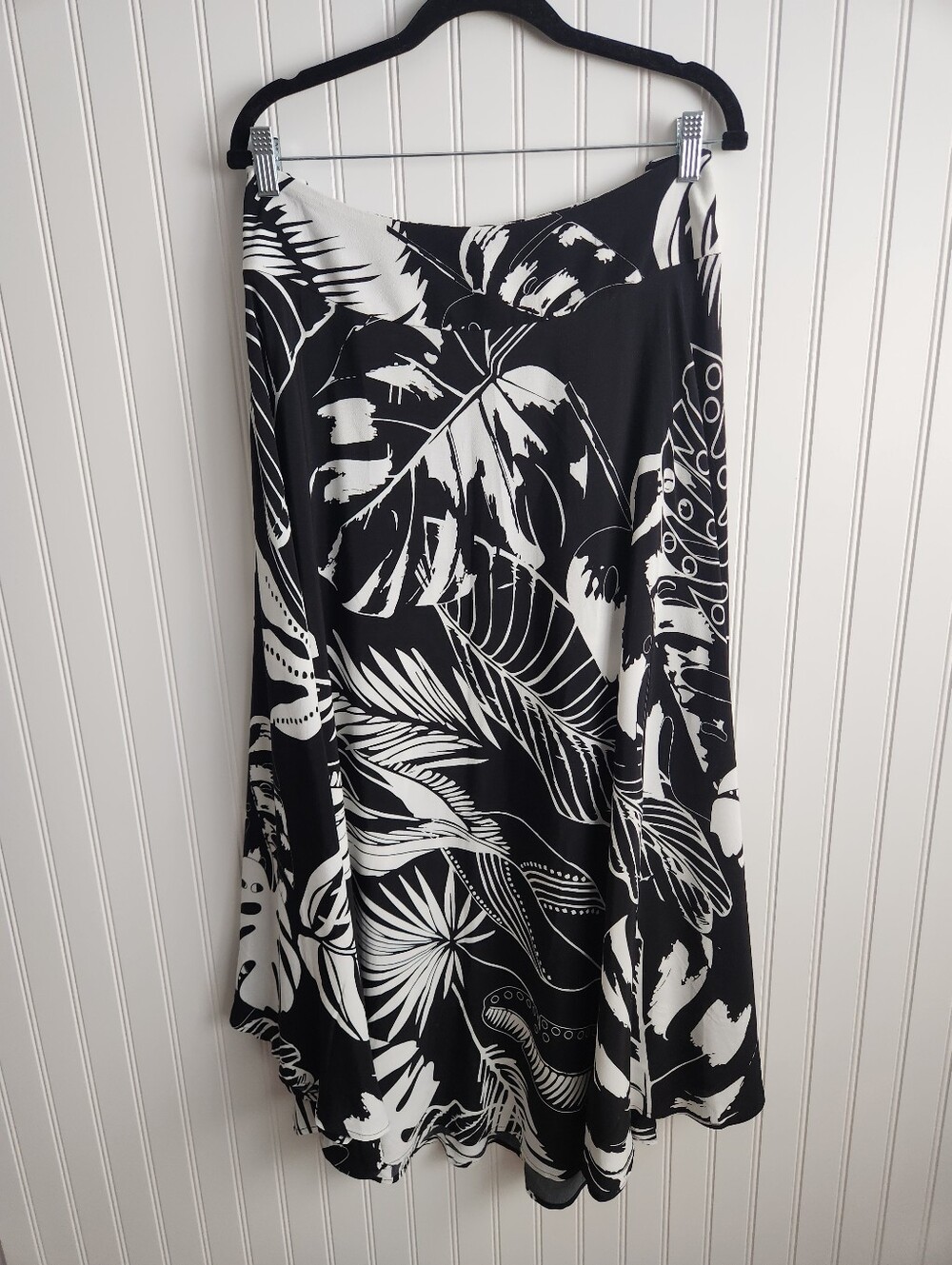 SOFT SURROUNDINGS Black White Tropical Foliage Print Midi A-line Skirt 18W